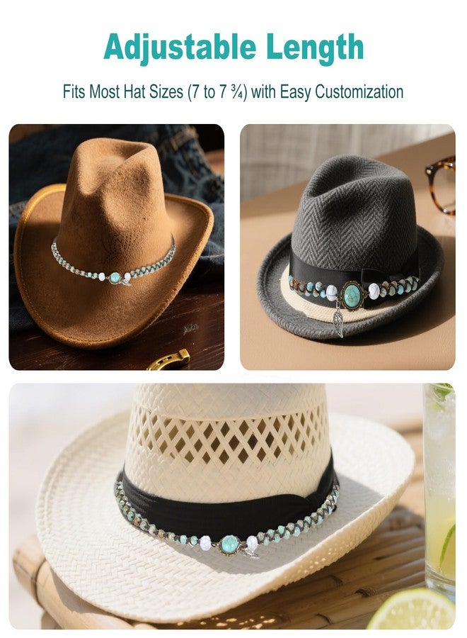 ZGGAZCA Hat Bands for Women Handmade Western Style Beaded Belt Accessories for Cowboy Hats Green Turquoise Decorations Hat Belt Jewelry for Cowgirl Hats Replaceable Men Hats Accessories - Image 5